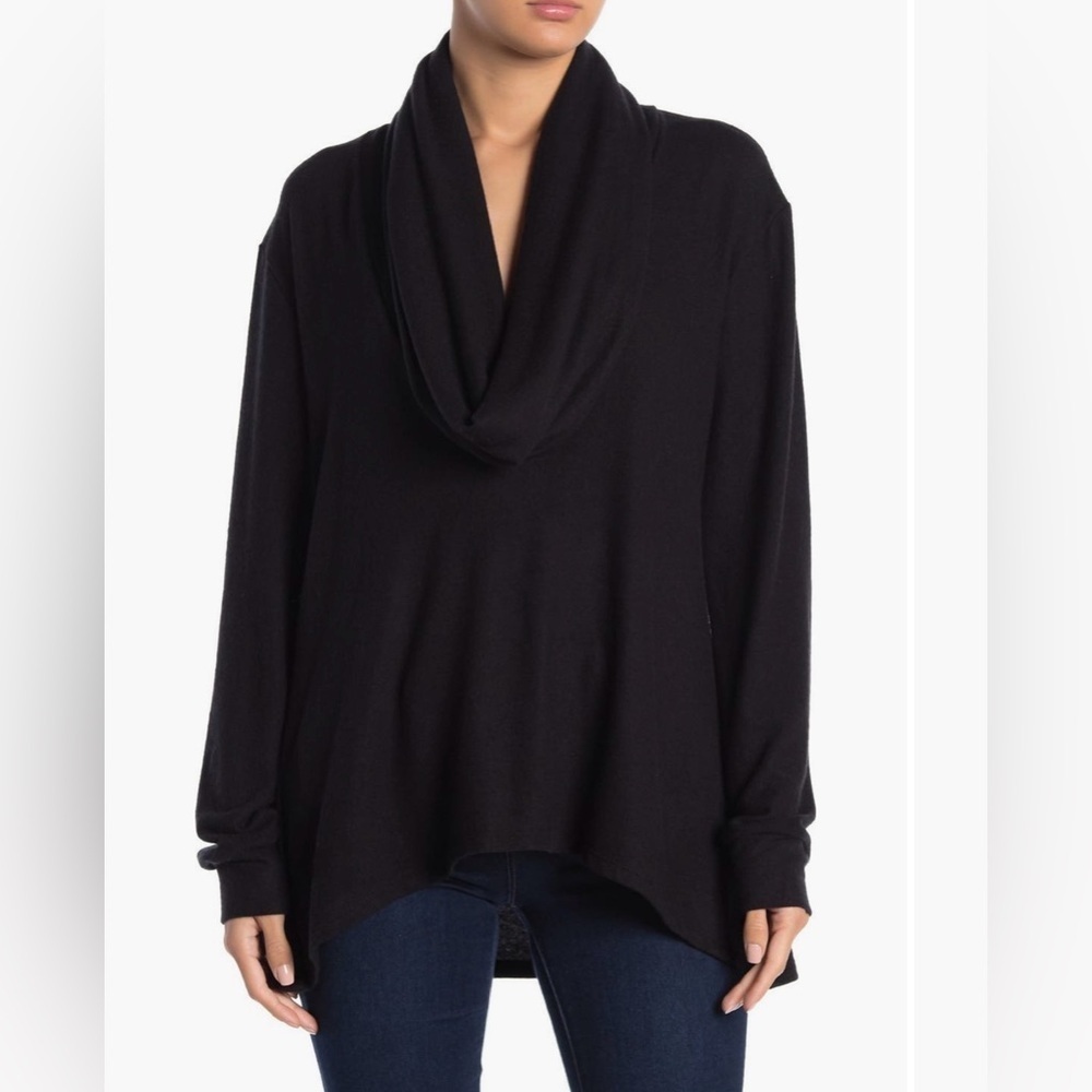Go Couture Cowl Neck Brushed Tunic Sweater Black Sz Medium